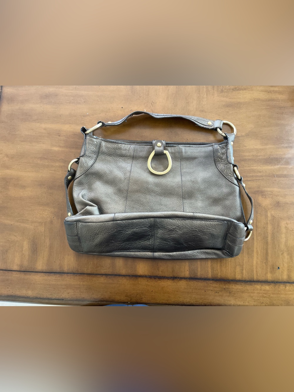 Franco Sarto Brown Leather Shoulder Bag with Gold Ring Detail